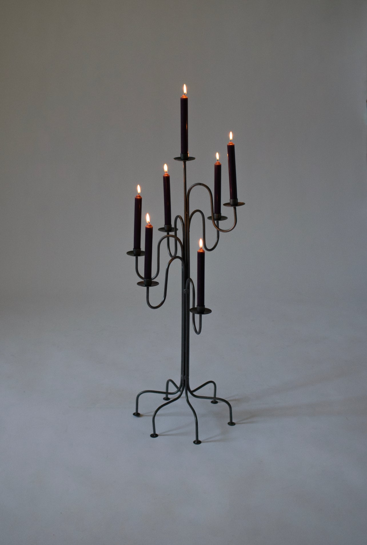 Vintage Sculptural Brushed Nickel Floor Candle
