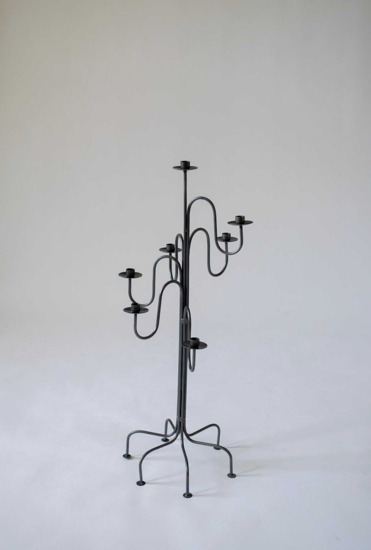 Vintage Sculptural Brushed Nickel Floor Candle