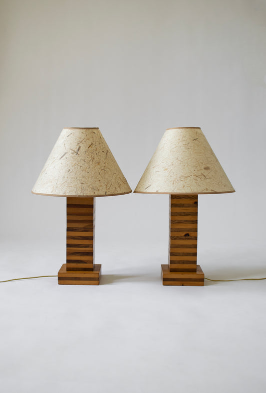 Mid Century Two Tone Laminated Wood Table Lamps