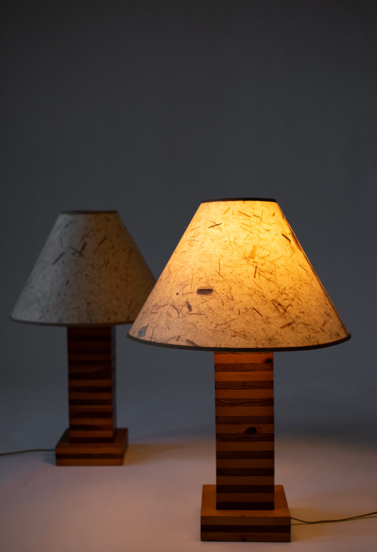 Mid Century Two Tone Laminated Wood Table Lamps