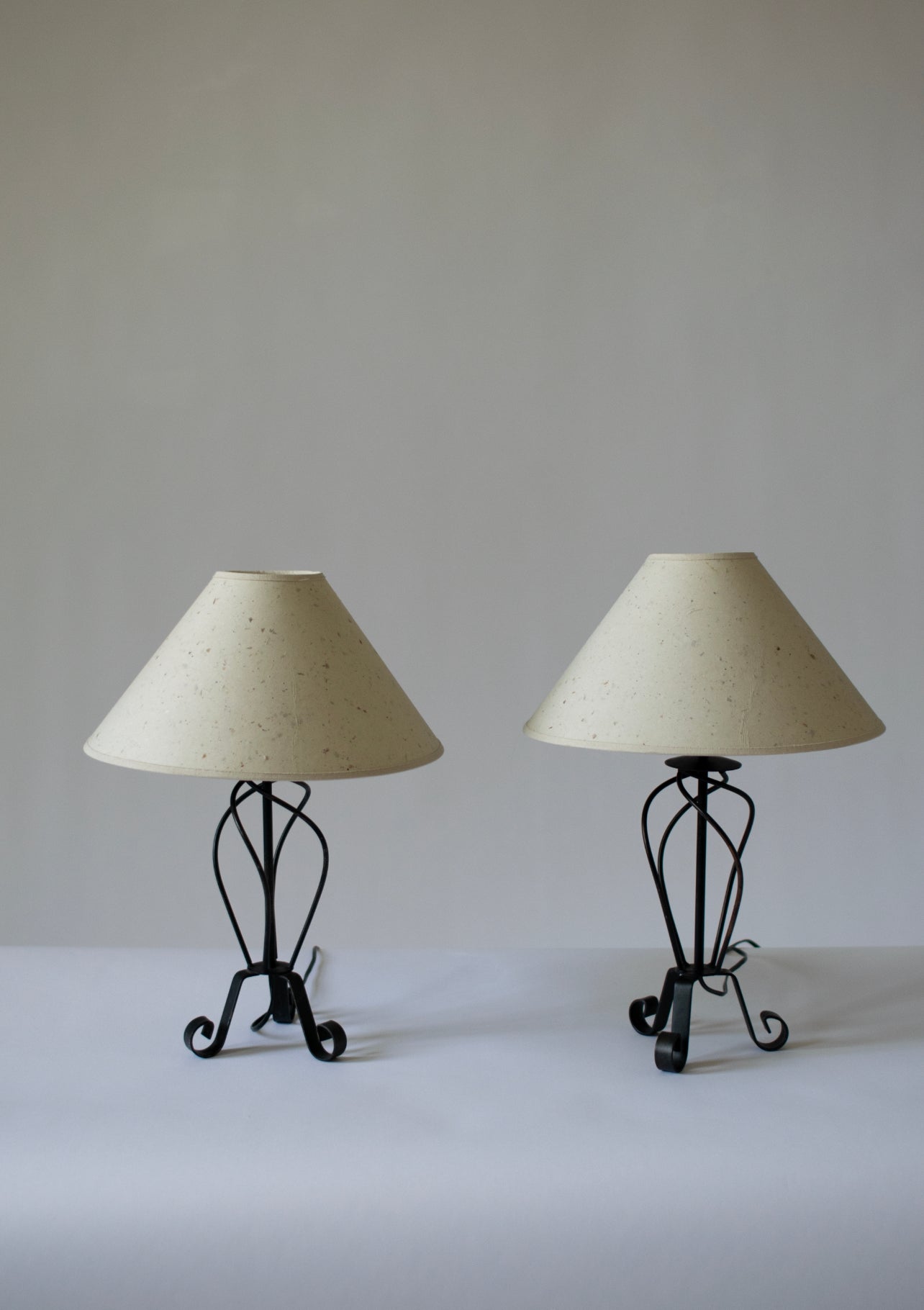 Pair of Metal Lamps with Paper Shade