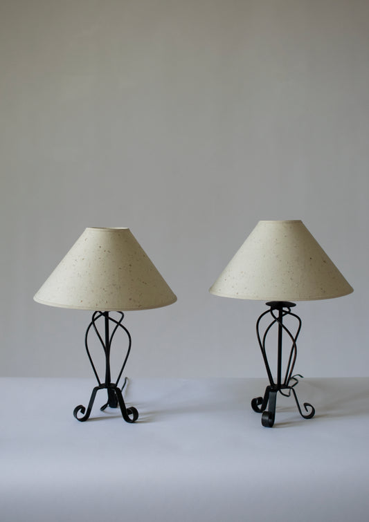 Pair of Metal Lamps with Paper Shade