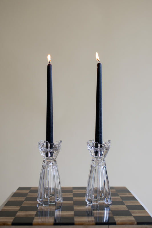Pair of Vintage Art Deco Crystal Glass Candle Holders