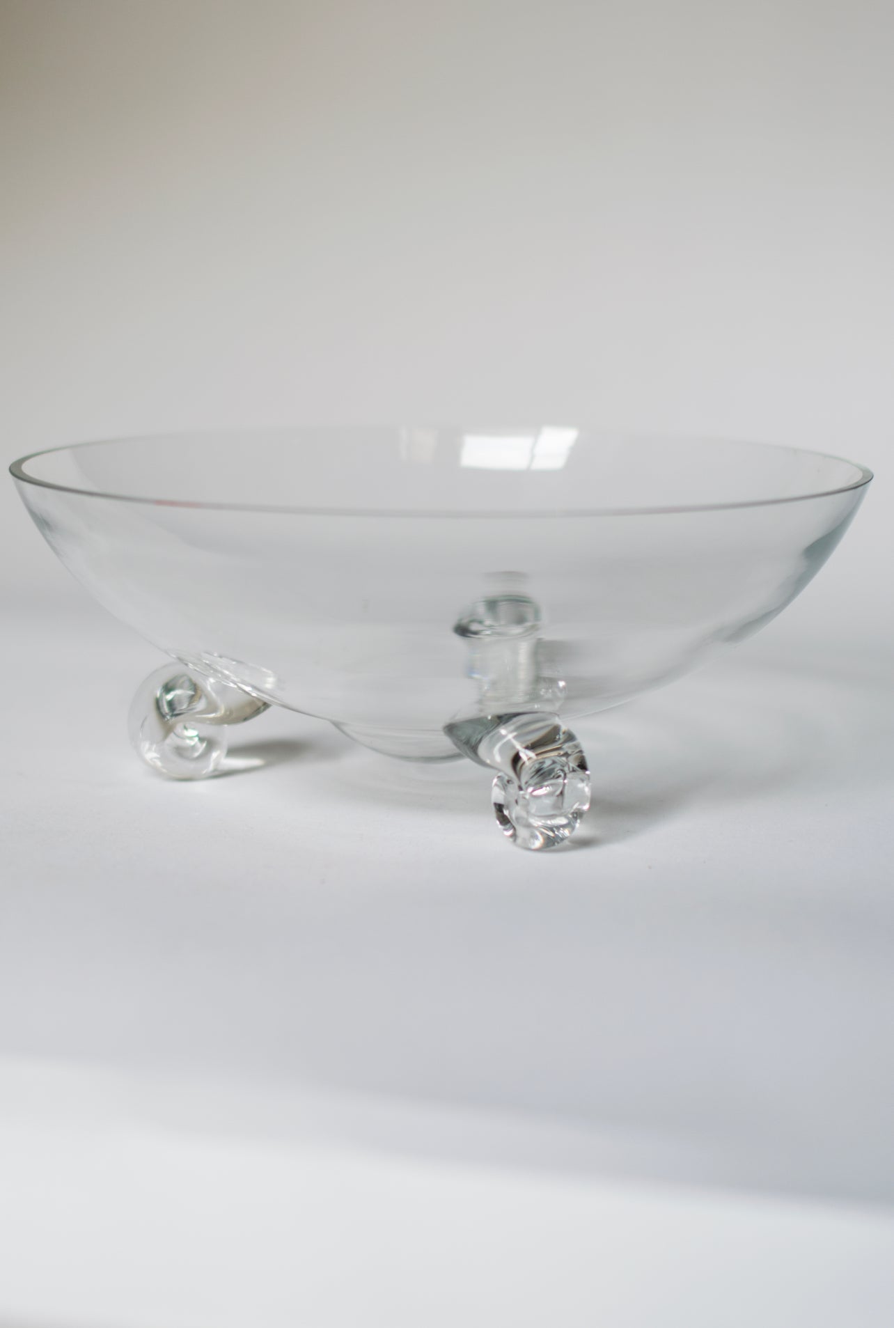 Handblown Clear Glass Bowl With Spiral Feet